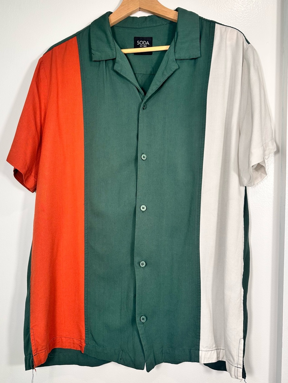 Soda Green, Orange & White Vertical Stripe Colorblock Shirt